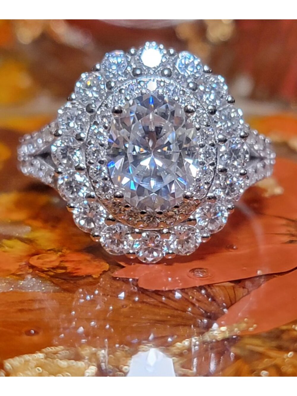 2ct Oval Halo Moissanite Statement Ring 925 Silver Size 7.5 NWT